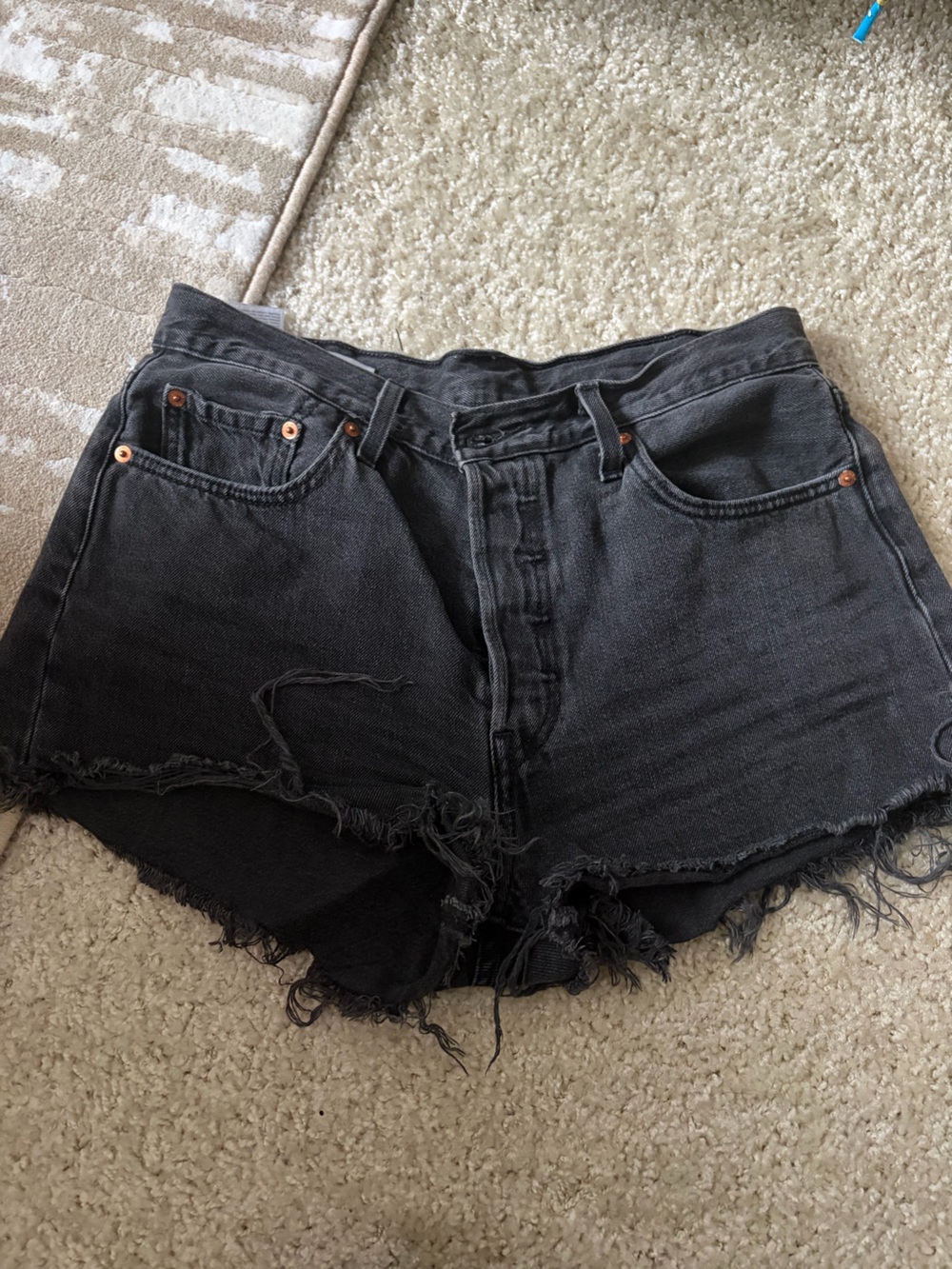 Levi Black Frayed Hem Women's Denim Shorts